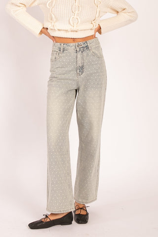 Washed Polka Dot Denim Pant