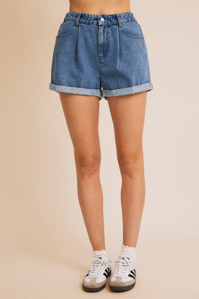 Washed Rolled Up Denim Short