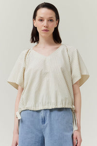 Striped Side Ribbon Tie Blouse