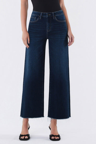 The Effortless Muse: High Rise Frayed Wide Leg Jeans