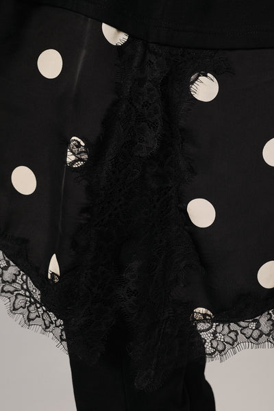 Polka Dot Mixed Media Asymmetrical Lace Top