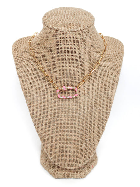 Tickled Pink Carabiner Clasp Paperclip Chain Necklace    