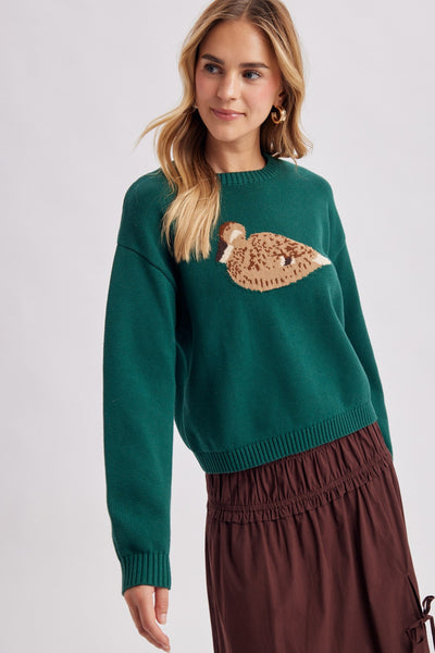 The Mallard Muse: Evergreen Duck Graphic Knit Sweater