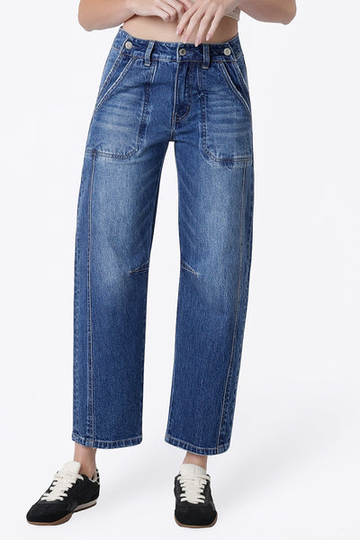 The "Main Character" Side-Button High Rise Barrel Jeans