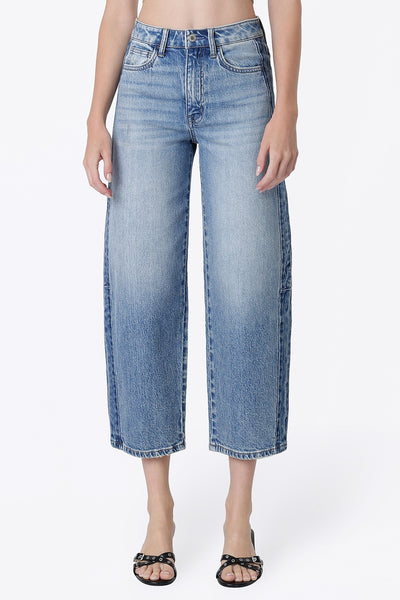 The Bolden Sculpted Crop: High-Rise Two-Tone Barrel Leg Jeans