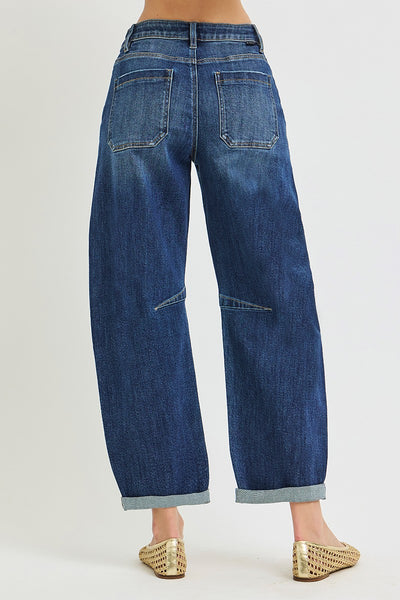 Dark Wash High-Stretch Slouchy Barrel Crop Jeans