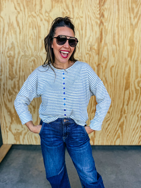 Asher Coastal Blue Stripe Lightweight Cardigan