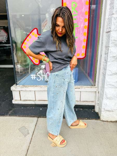 Studded Barrel Denim