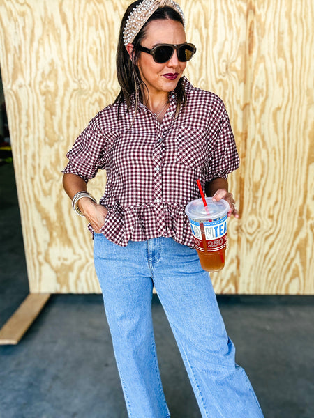 Red Bean Picnic Button Up Blouse