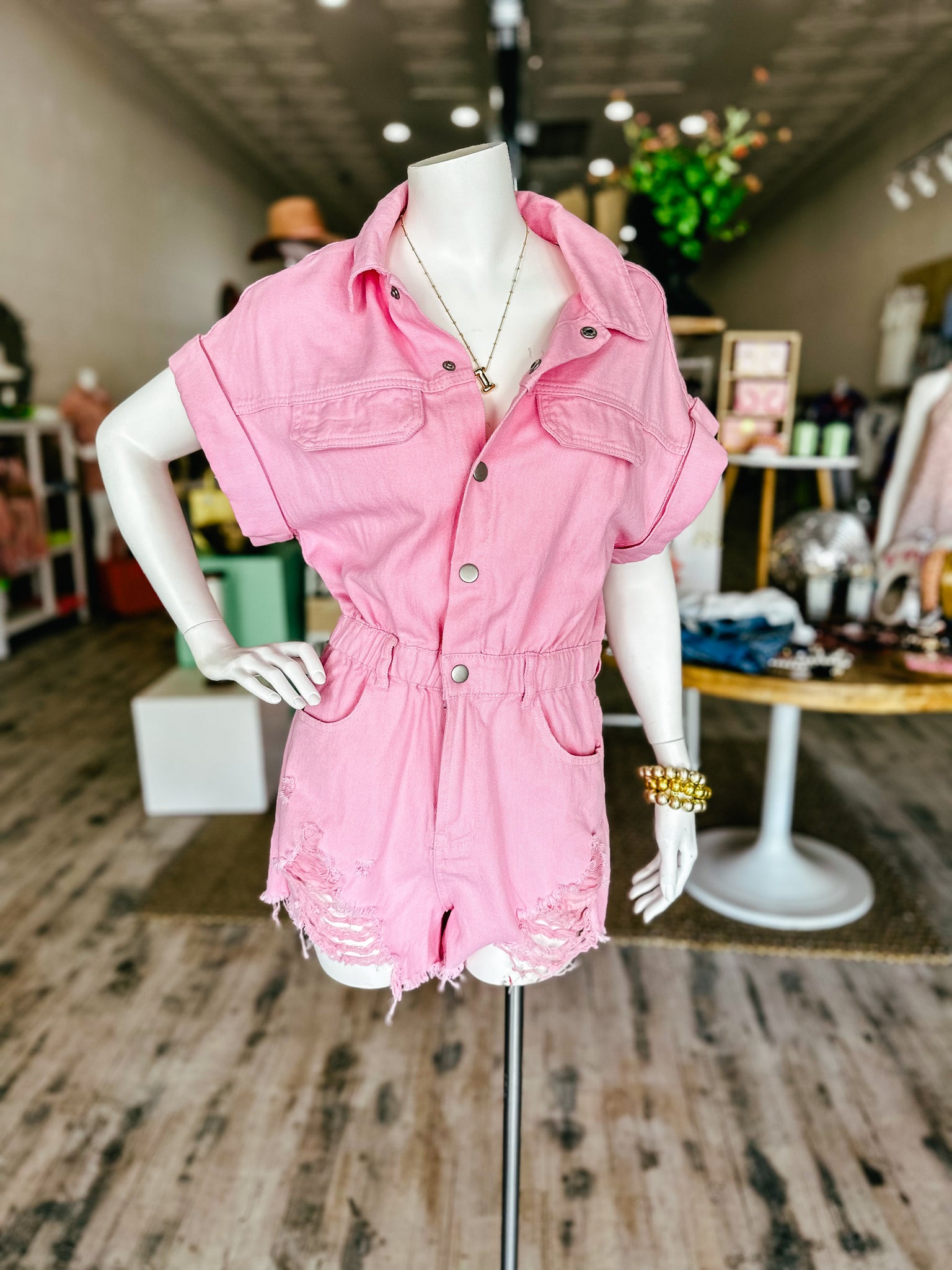 Pretty Pink Denim Romper    