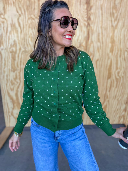 Two Tone Carrie Green Dot Cardigan