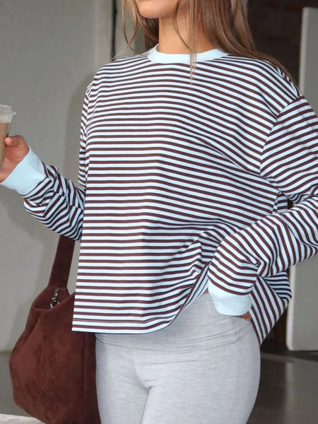Striped Oversized Round Neck Sweatshirt: WAREHOUSE FIND