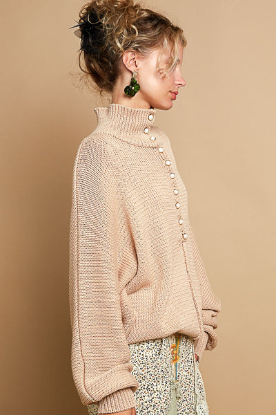 POL Pearl Detail Turtleneck Long Sleeve Sweater    