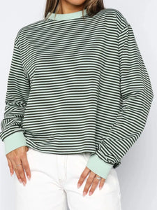 Striped Oversized Round Neck Sweatshirt: WAREHOUSE FIND Matcha Green S