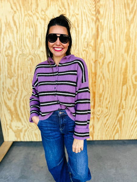 Court Collared Striped Cardigan - Orchid