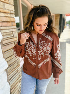 Brown Embroidered Blouse    