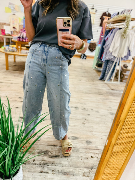 Studded Barrel Denim