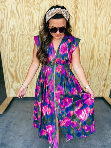 Magenta Watercolor Maxi Dress