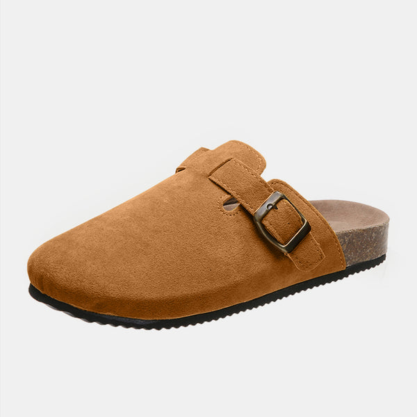 Suede Closed Toe Buckle Slide Caramel 6