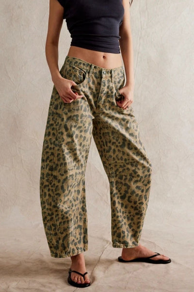 Wide Leg Jeans with Pockets Leopard S