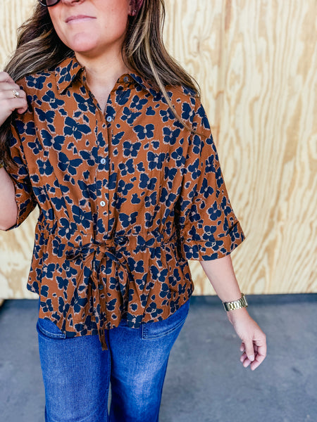 Camel Leopard Butterfly Blouse