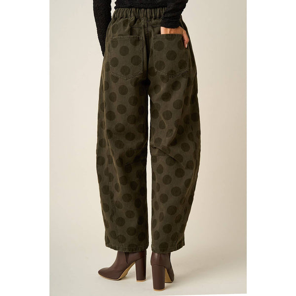 Olive Barrel Denim with Polka Dots