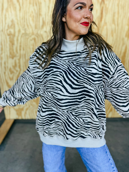 Zebra Mock Neck Sweatshirt