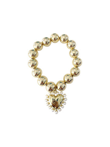 Gina Beaded Pearl Heart Charm Bracelet