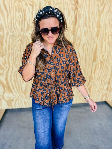 Camel Leopard Butterfly Blouse