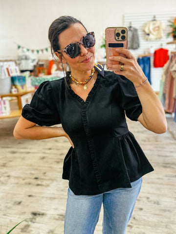 Black Ruffled Blouse