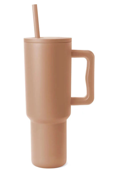 Monochromatic Stainless Steel Tumbler with Matching Straw Camel One Size