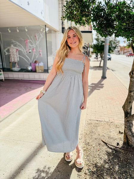 Black & Ecru Smocked Maxi