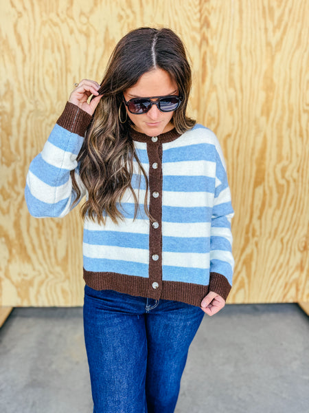 Sky and Brown Stripe Cardigan