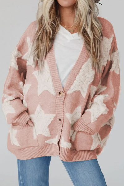 Star Button Up Long Sleeve Cardigan  Dusty Pink M 