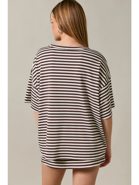 Brown Stripe Boyfriend Tee