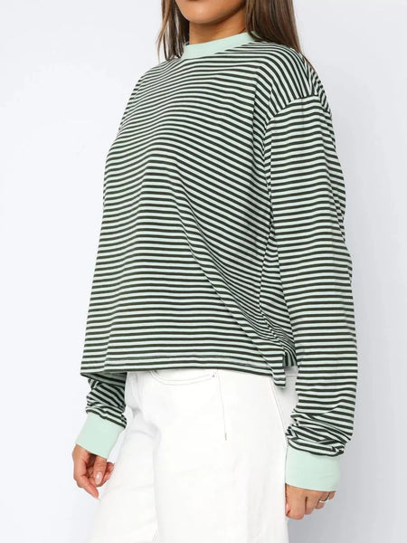 Striped Oversized Round Neck Sweatshirt: WAREHOUSE FIND