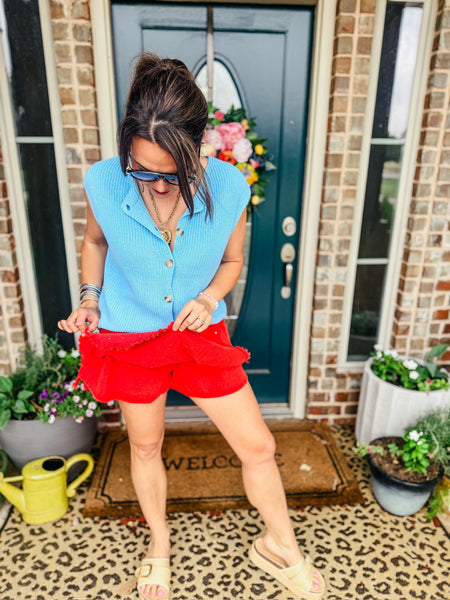 Red Denim Skort