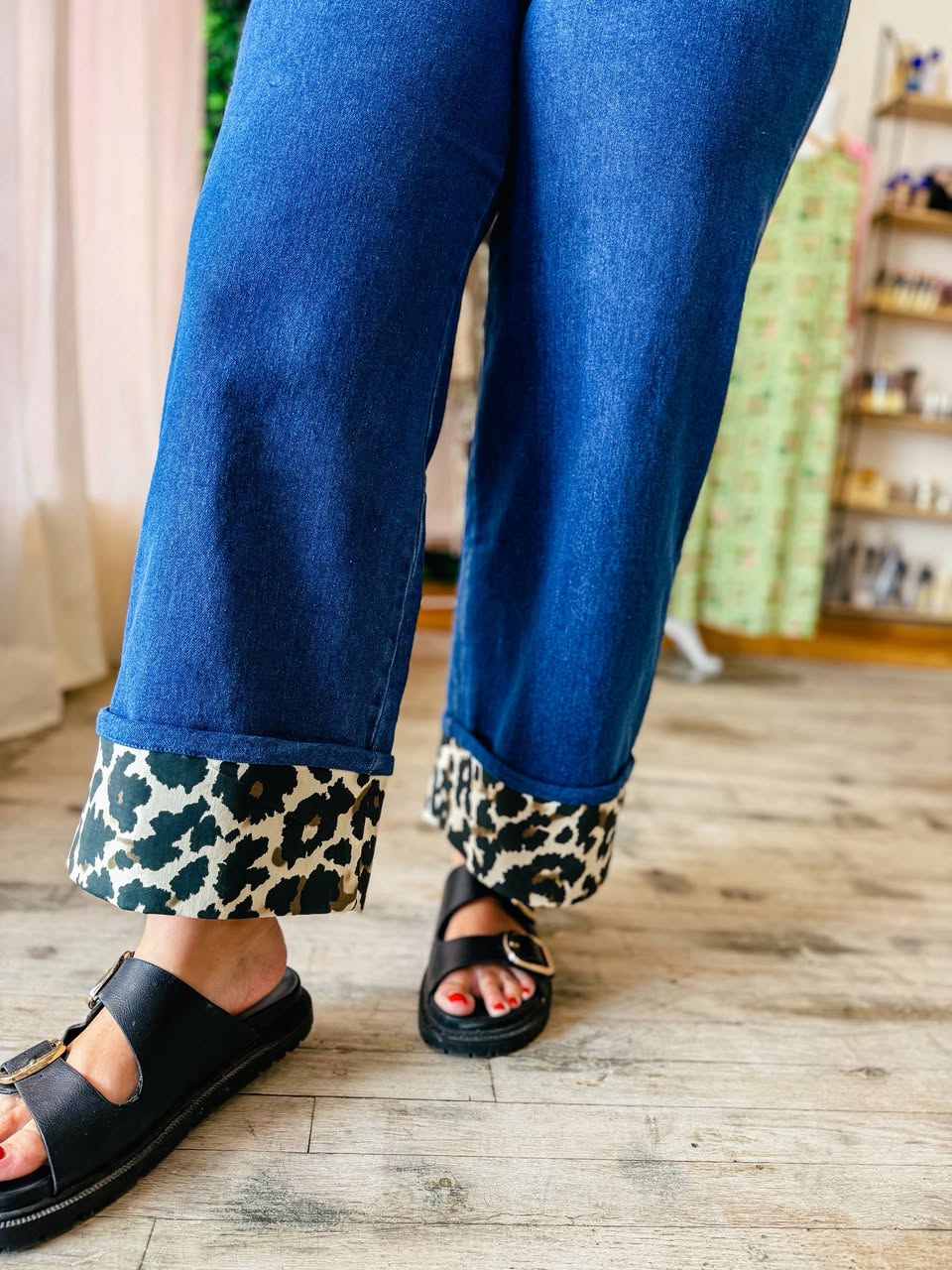 Leopard Cuff Dark Denim Jean