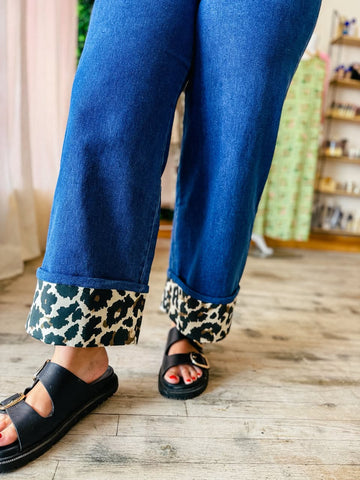 Leopard Cuff Dark Denim Jean