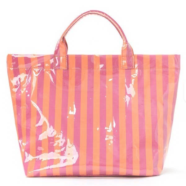Large Striped Vinyl Tote Bags FUCHSIA ORANGE