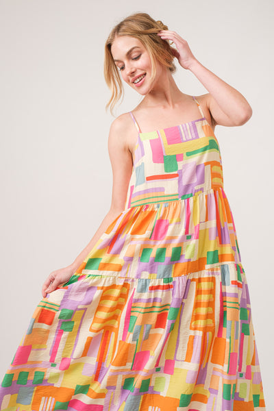 Square Neck Geo Tiered Dress    