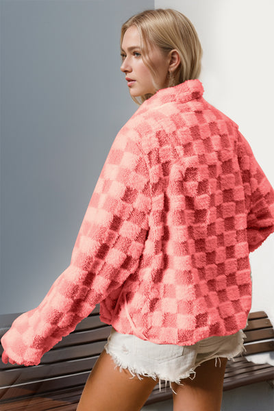 Warehouse Checkered Long Sleeve Fuzzy Jacket