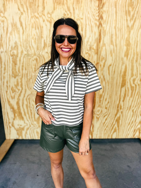 Cream and Olive Stripe with Faux Collar