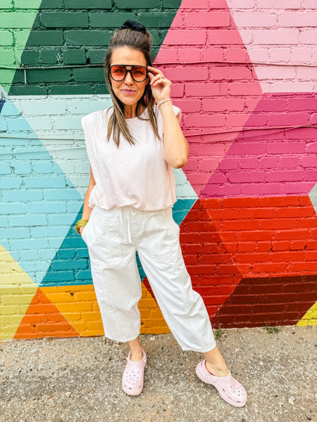 Jordyn White Denim Drawstring Pants