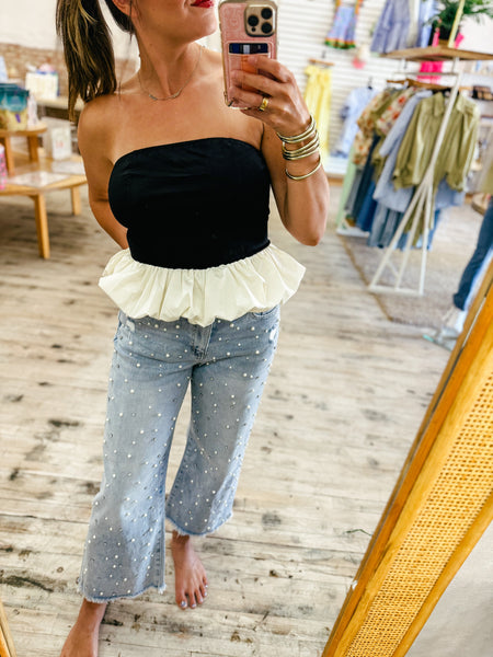 Regina High Rise Wide Leg Denim with Embellishment