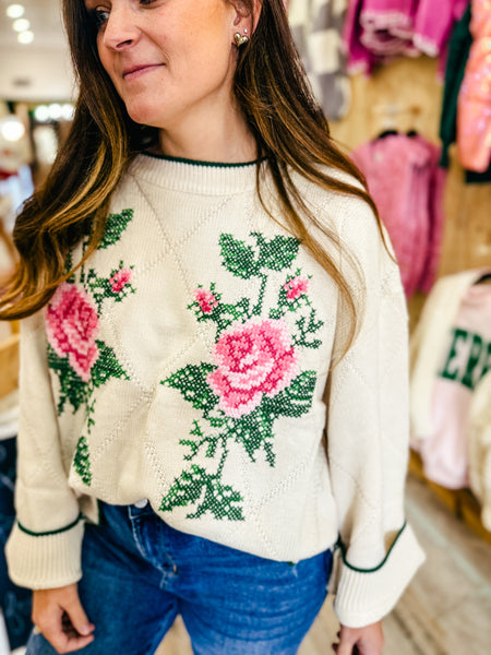 Rose Jacquard Knit Sweater