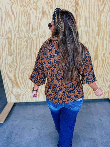 Camel Leopard Butterfly Blouse