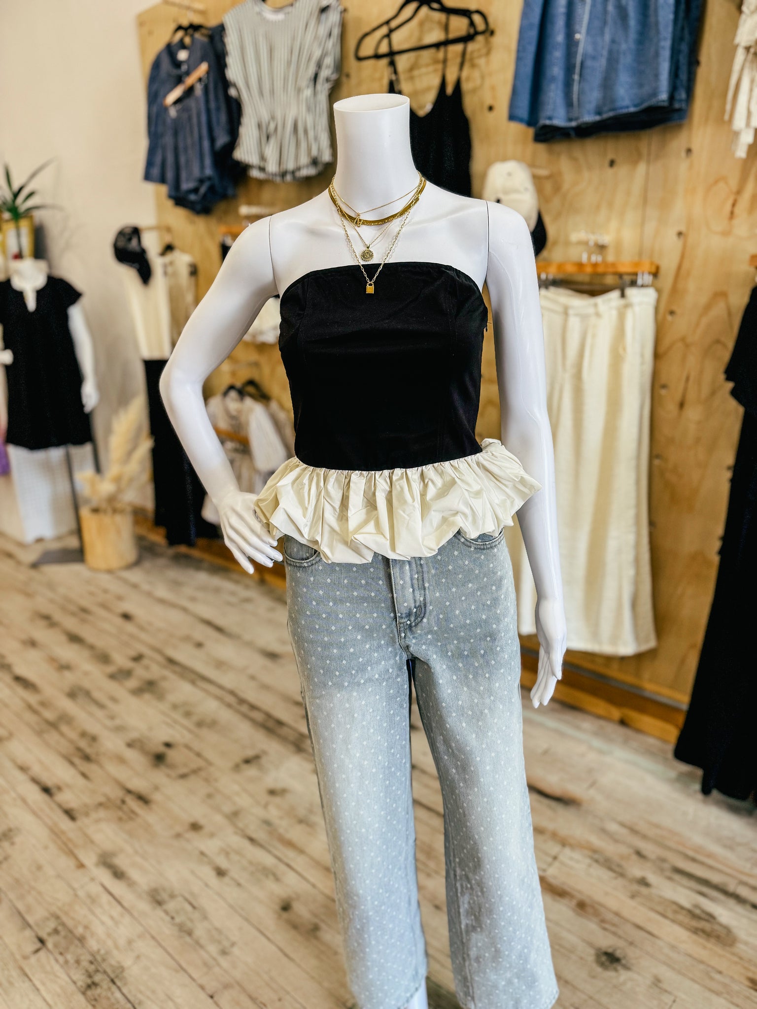 Strapless Bubble Hem Top