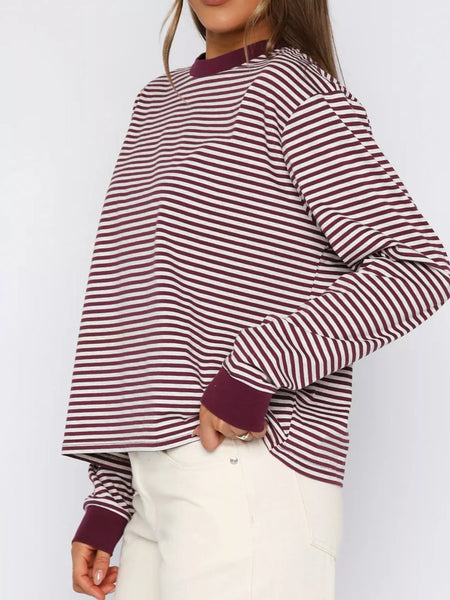 Striped Oversized Round Neck Sweatshirt: WAREHOUSE FIND
