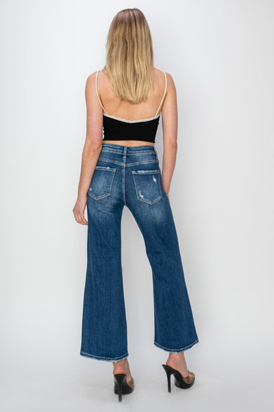 Risen Full Size High Rise Patch Detailed Wide Leg Crop Jeans    